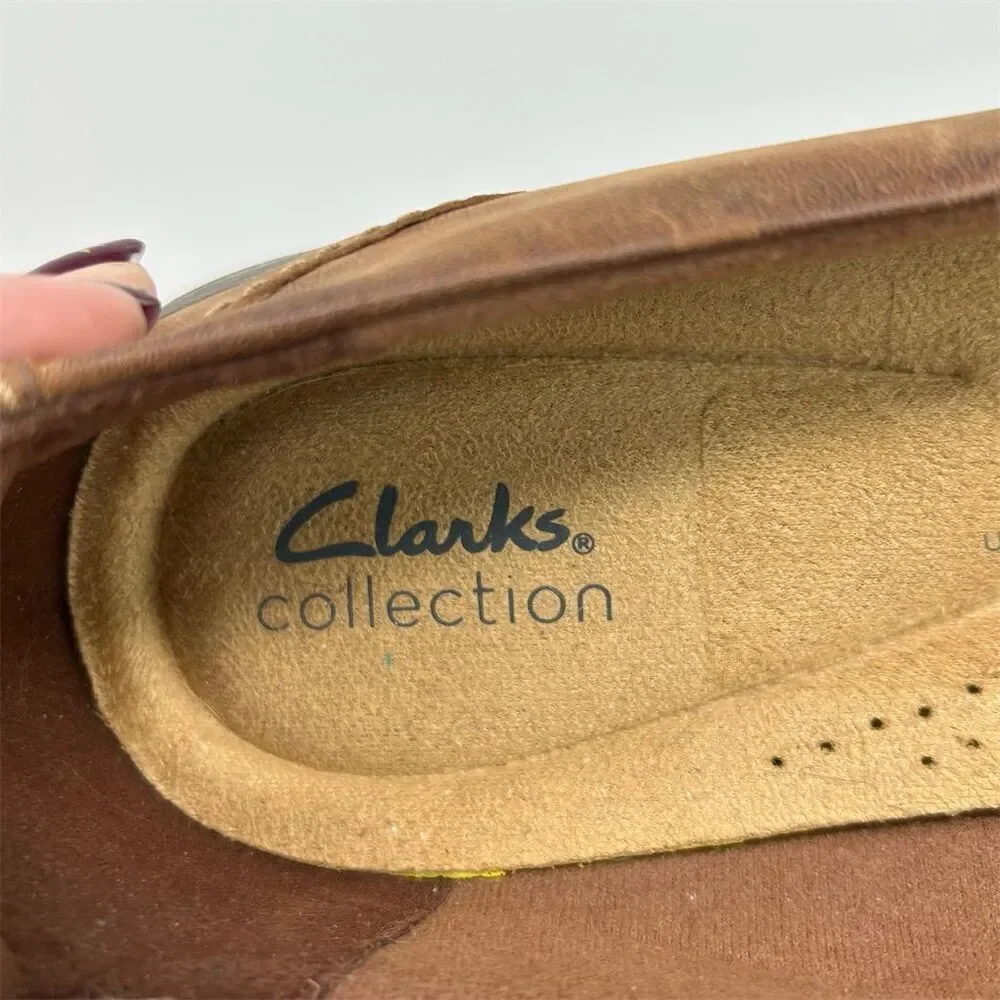 Clarks Women's Roseville Sky Brown Leather Slip-On Loafers Size 10 Wide Comfort